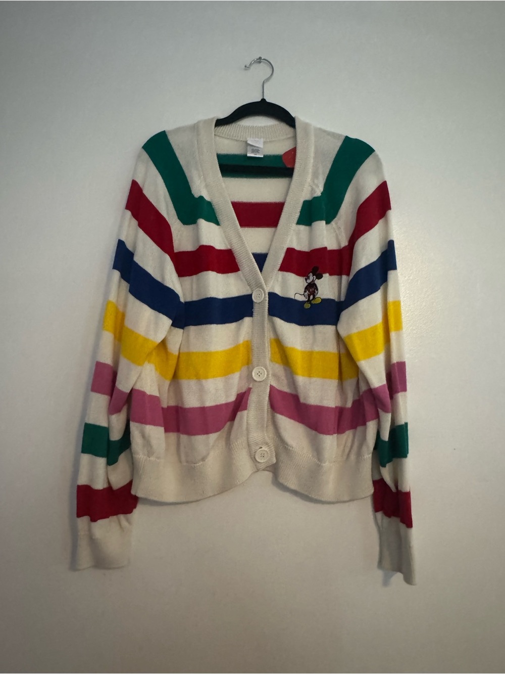 Disney Mickey Mouse Striped Multicolor Button-Front Women's Cardigan Sweater